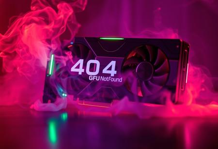 highly detailed, 8k, UHD, RGB nvidia rtx 4090 graphics card, GPU, smoking, on fire
text that says "404 GPU Not Found"