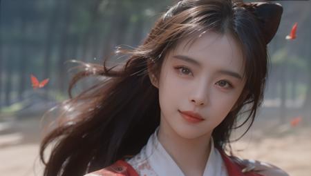 <lora:niexiaoqian-v1:0.8>,niexiaoqian,wangzuxian,
Realistic,Masterpiece,30 - year - old,Red clothes,dress flying,as if a blood-red butterfly,such as ink long hair flying with the wind,amazing,The glistening eyes,the blush on the face,and the lack of blood on the lips,added a little tenderness and brightened the eyes,(photo realistic:1.3),Edge lighting,(high-detail skin:1.2),8K ultra-hd,DSLR,high quality,high resolution,8K,winter hanfu,fur collar,(looking_at_viewer),smile,light master,32k UHD,chinese girls,full_body,dynamic angle,, best quality , masterpiece, illustration, an extremely delicate and beautiful, extremely detailed ,CG,unity,8k wallpaper, Amazing, finely detail, masterpiece, best quality,official art,extremely detailed CG unity 8k wallpaper,absurdres, incredibly absurdres, huge filesize , ultra-detailed, highres, extremely detailed,beautiful detailed girl, extremely detailed eyes and face, beautiful detailed eyes,light on face,