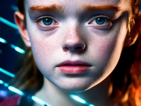 glitch, close-up portrait of Sadie Sink, Stranger Things movie still, Arri Alexa LF