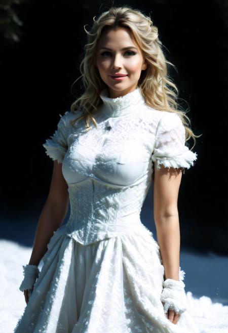 snowflake, winter, snow, European women, Large breasts, long hair, blond hair, older female, score_9, score_8_up, score_7_up, score_6_up, score_5_up, score_4_up, cose-up, face focus, upper body, semi side view, UHD, 8K, masterpiece, detailed, <lora:add-detail-xl:1.4>, ultra_high_resolution, lots of detail, OverallDetailXL, detailxl, regalres, Masterpiece, 32k, photorealistic:1.4, score_9, score_8_up, score_7_up, Caitlin, (small waist:2.9), fitness body, toned muscles, wide hips, slender legs, high cheekbones, oval face, 27 years old, mature female, milf, makeup, curvy, garden, pretty face, SUPERMODEL, jewelry, solo, lillybunz, big bright eyes:, beautiful eyes, fully dressed, high turtle neck, straw winter coat, outdoors, short sleeves, wrinkles, blonde, smiling, 1girl, blue eyes, closed dress, high neck closure, fully dressed, long dress, red dress. (white snow flake patterned dress:1.5), Snow Cloth, (trowing snowball:2).
