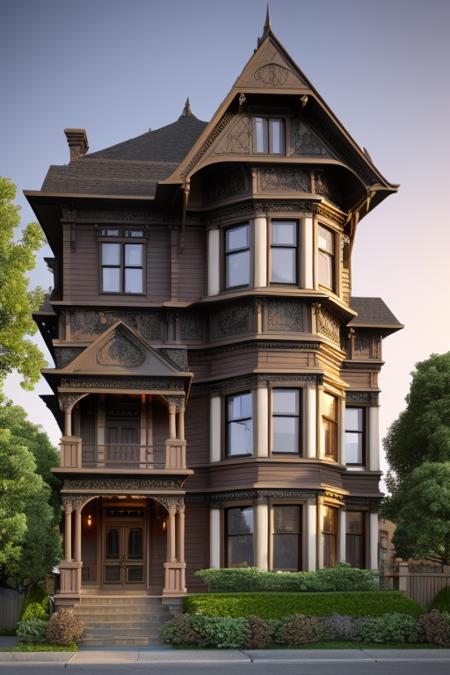 dvArchVictorian style, landscape architecture render, photo realistic, orante, super detailed, intricate, dramatic, sunset lighting, shadows,