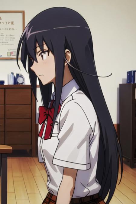 best quality, masterpiece, highres, solo, {amakusa_shino_seitokaiyakuindomo:1.15}, long_hair, black_hair, brown_eyes, bow