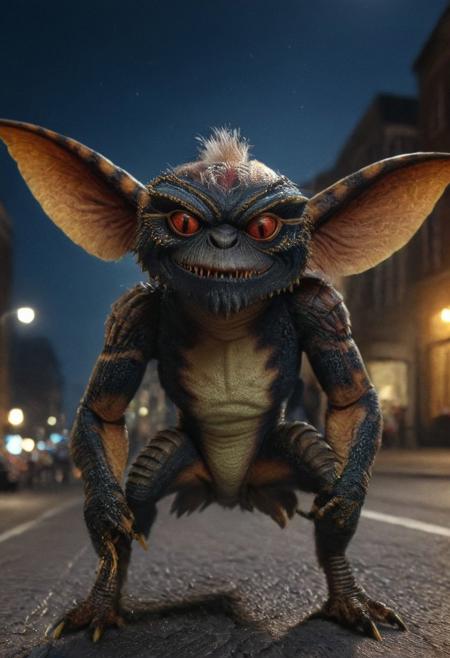 Xgremlinx,(xspiderx:1.3),spider gremlin, amazing quality, masterpiece, best quality, hyper detailed, ultra detailed, UHD, perfect anatomy, portrait, hyper-realism, majestic, awesome, inspiring, - portrait in night city street ,  cinematic composition, soft shadows, national geographic style,
