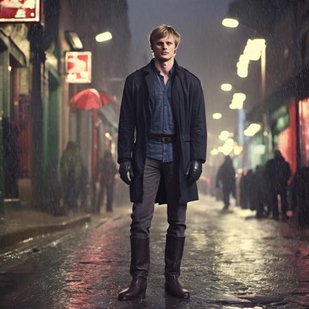 masterpiece, best quality, a full body shot of  bradley james man nude men on the street, wavy windswept hair, dramatic, gritty, cinematic, dark, neon lights, realistic, shoes, city, rainy, flaccid penis <lora:Bradley_James-000005:1>