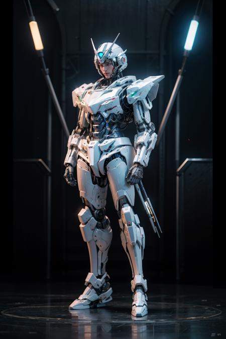 1girl,solo,full body,Gundam,blue_eyes,standing,no_humans,glowing,robot,mecha,clenched_hands,science_fiction,v-fin,mobile_suit,
cinematic lighting,strong contrast,high level of detail,Best quality,masterpiece,White background,<lora:gundam_Transparent:0.4>,