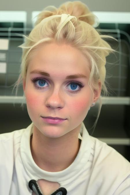 a beautiful [blonde] working at the grocery store, close up, perfect face, clear eyes, perfect day, (suprised), 8k, uhd, raw, masterpiece, candid, amateur <lora:janoukKelderman:1>