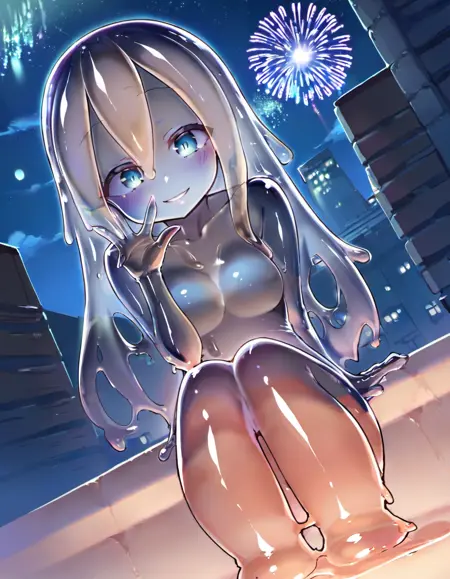 SDXL Background Colored Transparent Slime Girl Concept - Pony Anime version