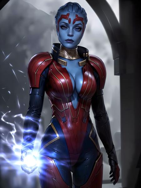 masseffectsamara in a room, cute face, (blue skin color:0.3), holding a blue flame in her hands, realistic armor materials, shiny armor, dramatic lighting, cinematic lighting, wallpaper, intricate, sharp focus, ray tracing, rtx, professionally color graded, professional photography, masterpiece, ultra detailed, high quality, top quality, best quality, 4k, 8k, raw <lora:masseffectsamara:0.58> <lora:add_detail:0.12>