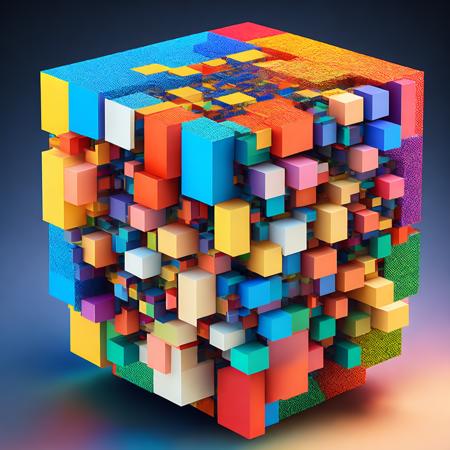 (cubismcubed style:1) a cube made out of many different colored cubes <lora:djzCubismCubedV21_LoraBooth:1>