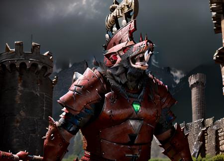 queek, aggressive look, detailed facial features, castle ruins in the background, raining ,wearing armor,  toned, full-length photo, helm, 70mm lens, symmetrical,posing, monster,(small red areolas:1.2), athletic, sharp, textured skin, perfect body,  1boy, realistic, detailed, slim, (perfect fingers:1.2), amused,  photographed by a Nikon Z7 II Camera,(high detailed skin:1.2),8k uhd,     <lora:QueekV2-000006:1>