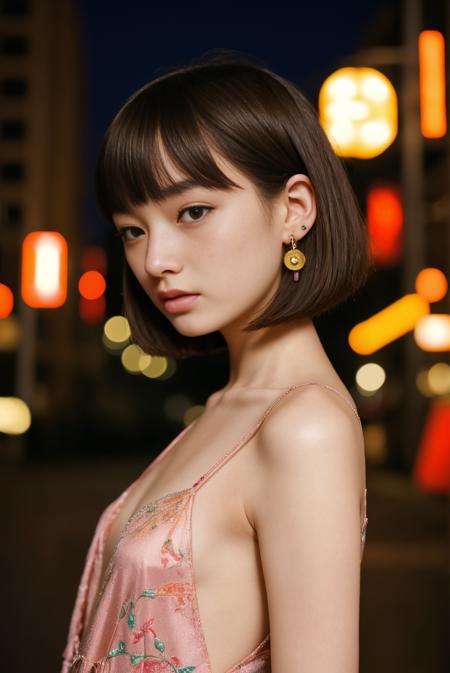 (masterpiece:1.1), (best quality:1.1), (extremely detailed:1.33), (extremely detailed face), (ultra detailed),Japanese,beautiful girl, 20-years-old,beautiful face,medium analog portrait photograph of a feminine woman, light painting, long exposure photography,  pale skin, freckles, detailed skin, blush,(angry expression:1.1), long exposure of the city, colorful lights, flash photography, light painting, Porta 160 color, shot on ARRI ALEXA 65, sharp focus on subject, sfw, Fujifilm XT-3 flashlight,<lora:flashlightphoto_v1:0.3> <lora:breastsizeslideroffset:-0.5>, <lora:picxer_real:0.5>, (layered bob haircut:1.1), (helix earring:1.1), bob cut, full body, dress,