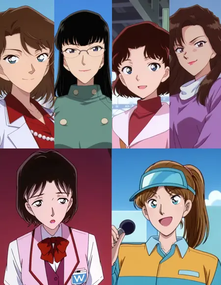 Detective Conan 名探偵コナン Episode214 women - Kuniko Yamamoto 山本 公仁子 / Kaori Oobayashi 大林 佳央理 / Kanami Kaneda 金田 佳奈美 / Naomi Fujimura 藤村 直美/cleaning staff 清掃スタッフ/Dolphin show presenter イルカショーの司会者 - Illustrious