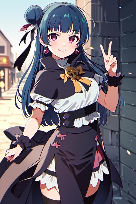 ((masterpiece,best quality)), absurdres,
<lora:Yohane_Genjitsu_no_Yohane:0.7>, Yohane_Genjitsu_no_Yohane, single side bun, black capelet, 
solo, smiling, looking at viewer, cowboy shot,
magic shop, cinematic composition, dynamic pose,