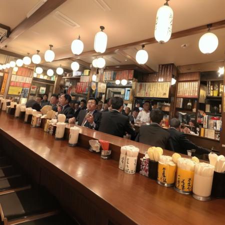 best quality, ultra-detailed, illustration,
sakaba, multiple boys, bar (place), indoors, 6+boys, alcohol, ceiling light, bottle, lights, male focus, japanese architecture, japan, realistic, photo background, photo (medium)
 <lora:JAPN_SCENERY_TaisyuSakaba_SD15_V1:1>