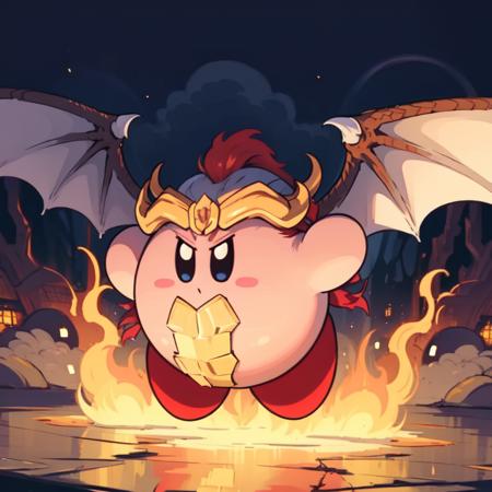 (masterpiece, best quality:1.2)  <lora:KirbyV2:1> kirbycopy,  (solo focus:1.2), (no humans:1.4), dragon kirby,  dragon scales, dragon wings, fusion, cosplay, simple background ,serious face, :O