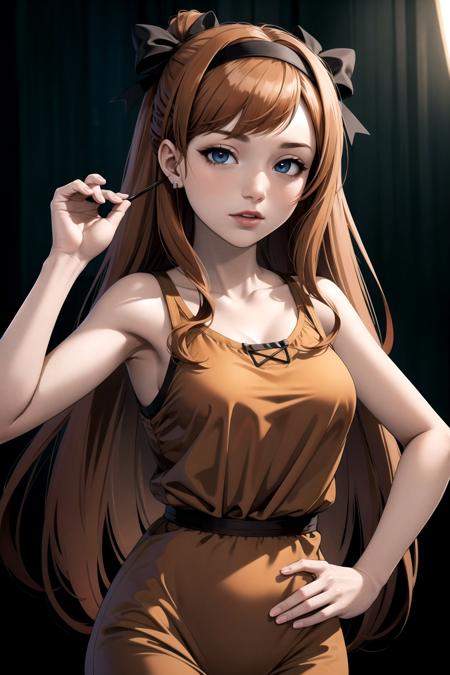 <lora:RtPL-Lina-05:0.6> lyuri_(riviera), headband, orange_hair, long_hair, hair_bow, pajamas,, beautiful, (masterpiece:1.2), (best quality:1.2), perfect eyes, perfect face,<lora:perfectfingers:1.0>