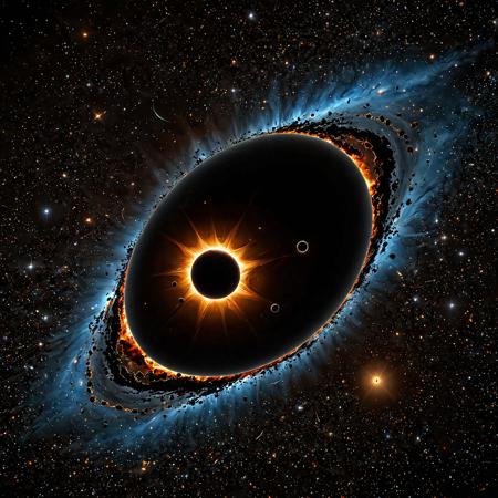 the universe behind the eclipse of a blackhole, bright background, highly detailed, many stars, masterpiece, sharp,crystal clear,a black hole in the sky with stars around it and a black hole in the middle of the picture, space, David A. Hardy, space art, a detailed matte painting,<lora:xl_more_art-full_v1:0>, <lora:add-detail-xl:0>,