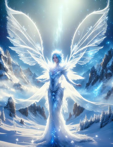 digital art, semi realistic hyper detailed masterpiece, dynamic, awesome quality,DonMSn0wM4g1c, sylph, humanoid elemental being, delicate and ethereal being with gossamer wings, guardians of the air, mountain top,weather, <lora:DonMSn0wM4g1c-000008:0.8>