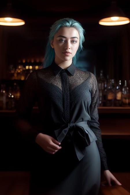 DEN_babisteil_SG,
working in a dark atmospheric bar, working behind the bar, pulling pints, bar, dark wood bar, atmospheric, wearing a shirt and tie and skirt,
bokeh, f1.4, 40mm, photorealistic, raw, 8k, textured skin, skin pores, intricate details  <lora:epi_noiseoffset2:1>, epiCRealism, <lora:ClothingAdjuster3:-1.2>