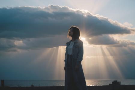 Best Quality,Masterpiece,Ultra High Resolution,(Realisticity:1.4),Original Photo,Cinematic Lighting,
1Girl,full body,light,light through the clouds, <lora:Tyndall effect-Light:0.6>