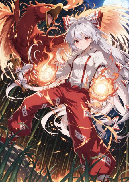 Fujiwara no Mokou (Touhou Project), Mokou (Defiant Blue Phoenix)  & Mokou (Hourai Heat Pump) Illustrious V1