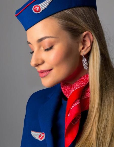 collection of flight attendant uniforms Rossiya stewardess
