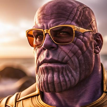 Thanos1024, a man, close up face portrait, sunglasses, beach, sunset, highly detailed , photography, ultra sharp, film, bokeh, professional, 4k  <lora:add-detail-xl:1.5>  <lora:Thanos1024-000360:0.6>