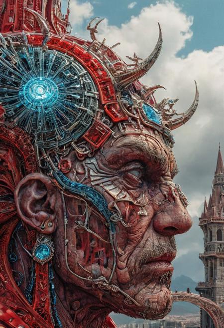 towering building over head, their peaks veiled with precious stones,  highly detailed . extremely high-resolution details, intricate  headset A red and blue illustration of an angry coach, arguing, bent over in frustration, holding towel, with lightning and clouds swirling around him in all its glory. swirlysci-fi red intricately detailed, complex, elegant, expansive, fantastical, film photography style,  medium grain, FRESHIDESH Moebius comic book