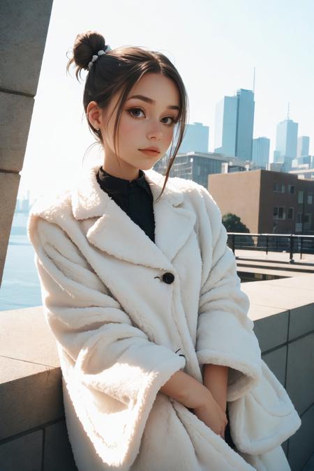 (shot from a Dutch angle, headshot:1.2) photo of <lora:HaileyGrice_v1:0.9> HaileyGrice, she is wearing sheep costume , she is wearing lapels, her hair is styled as fishtail bun, BREAK she is (blusking in a city:1.1), soft natural lighting, shot on HOLGA 120n, _,Lomachrome, 50mm ,Fujicolor Pro , in the style of Hayao Miyazaki