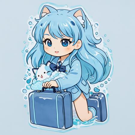 (a cute neko girl with watery briefcase:1.1), cold colors, simple background, cutestickers, art, (big fat stroke:1.3), cute comic, detailed, ohwx style