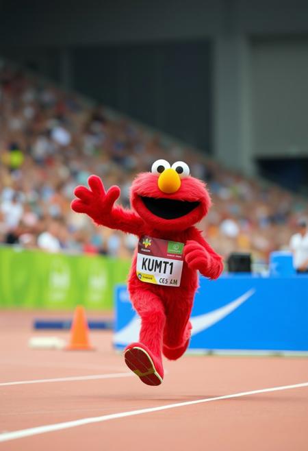 iphone camera footage, shaky footage, Elmo running in the olympic 100m