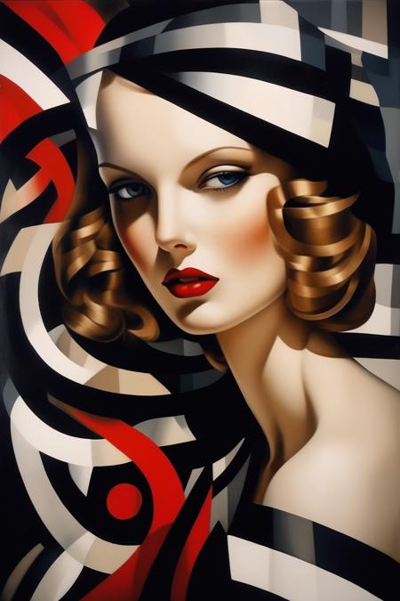 <lora:Tamara De Lempicka Style:1>Tamara De Lempicka Style - Lempicka painting of a Beautiful Taras Loboda style fashion model with Fibonacci ratio spiral overlaid to show perfect facial proportions