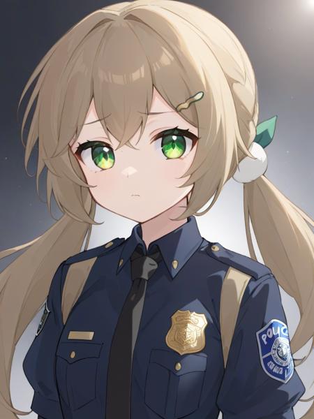 <lora:xl_ééæµè¯0.6æ­£å+å¤ç´ æ-000014:0.8>,qingque girl,low twintails,green eyes,light brown hair,police uniform