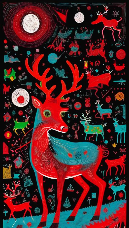 surrealistic, red reindeer, high quality, fantasy art, of a beautiful  reindeer, neon, <lora:TUYA5:0.9>, tuyawang, abstrac...