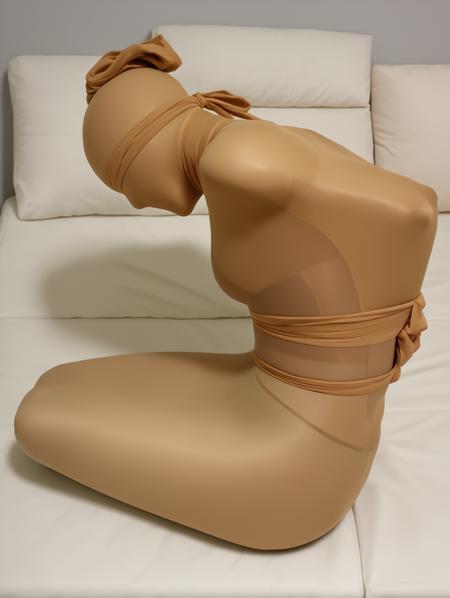 (nylencased:1.5), body stocking, (encasement, encased:1.3), mummified \(bound\), arms behind back, (black cocoon, pantyhose), legs together, bondage, faceless female, (faceless),