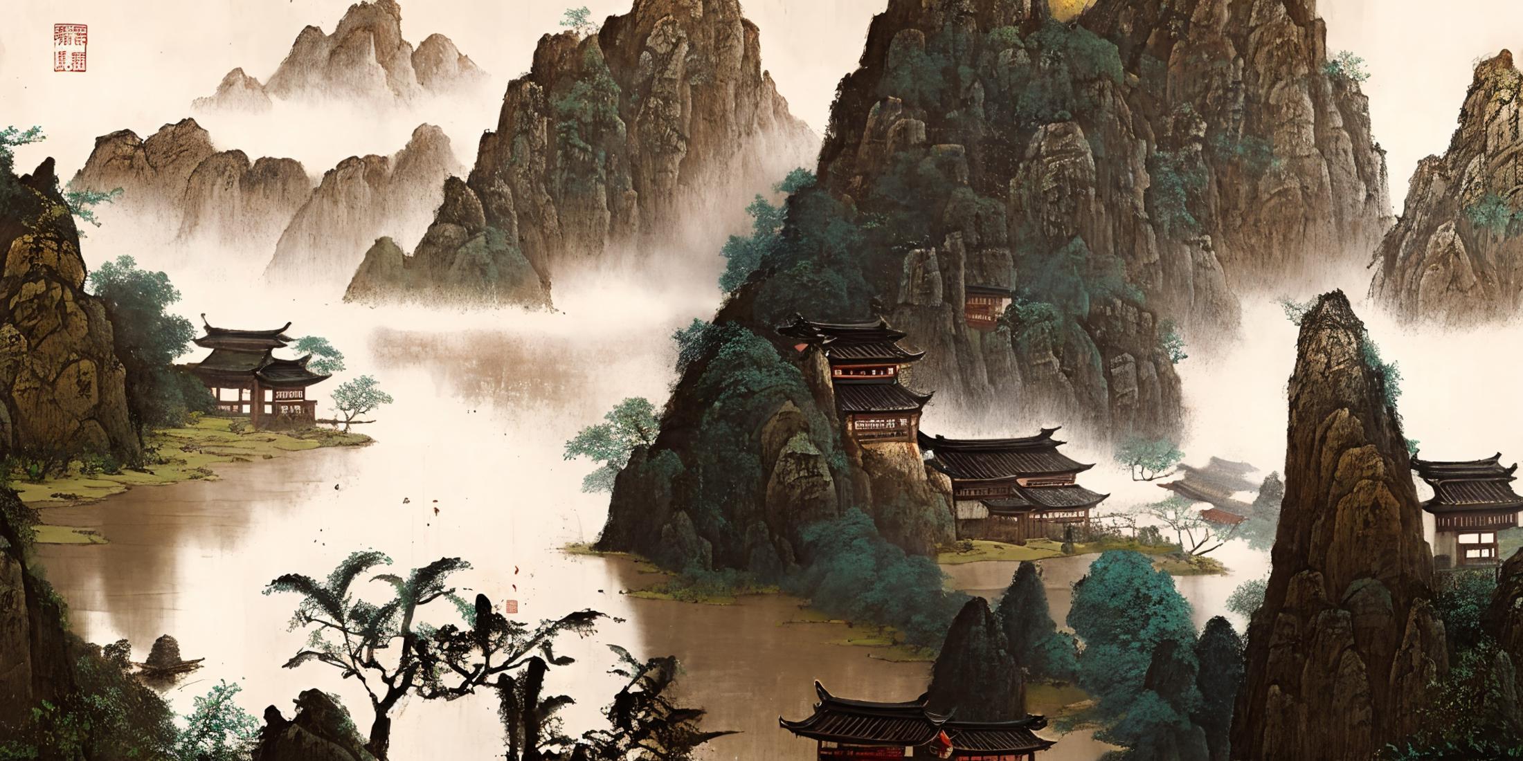 UIA illustration lora|Chinese feng shui ink landscape painting image by dotapickban
