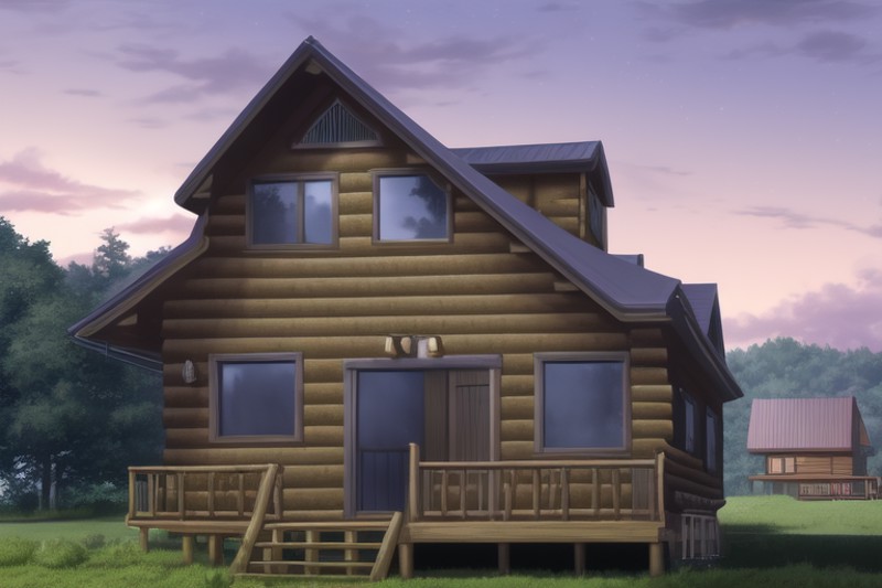 <lora:KodomoNoJikan_backgrounds:0.7>
a small cabin with a porch and a porch leading to a second story with a porch and a s...