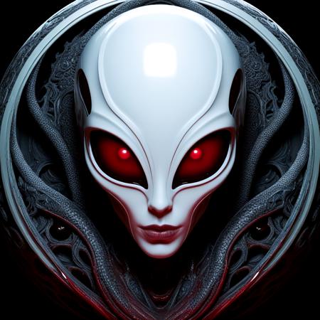 Gothic style alien in a sphere in blood detailxl . Dark, mysterious, haunting, dramatic, ornate, detailed