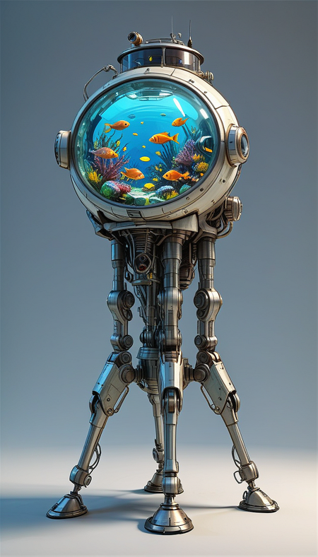 (cel-shading:2)+, (in ARTIST style:1.6), (masterpiece:1.7),
clear image, accurate picture, clear picture, precise image, focused image, Science fiction style, Science fiction,
aquarium with fish on mechanical legs, science fiction, aquarium on mechanical legs focus, simple background, mecha
comic style, (ultra sharp focus:2), (thin lines:2),
(best quality:1.8),
<lora:Apparatus_-_Traction_City_Walkers_Vehicles:0.8>,