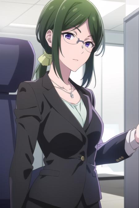 hanakokoyanagi, <lyco:hanakokoyanagi-lyco-nochekaiser:1>,
hanako koyanagi, green hair, low ponytail, (purple eyes:1.1), glasses,
BREAK skirt, pantyhose, necklace, formal, suit, pencil skirt, skirt suit,
BREAK looking at viewer,
BREAK indoors,
BREAK <lora:GoodHands-vanilla:1>, (masterpiece:1.2), best quality, high resolution, unity 8k wallpaper, (illustration:0.8), (beautiful detailed eyes:1.6), extremely detailed face, perfect lighting, extremely detailed CG, (perfect hands, perfect anatomy),