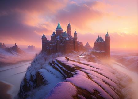 summie-style (extremely detailed CG unity 8k wallpaper), ((full shot photo of the most beautiful artwork of a medieval castle with surrounding village, in winter in a valley)), ((snow falling)), ((gorgeous cloudy sky)), ((Oil Painting)), ((Painterly)), ((GoT inspired)), nostalgia, (professional majestic oil painting by Ed Blinkey, Atey Ghailan, Studio Ghibli, by Jeremy Mann, Greg Manchess, Antonio Moro, trending on ArtStation, trending on CGSociety, Intricate, High Detail, Sharp focus, dramatic, photorealistic painting art by midjourney and greg rutkowski)