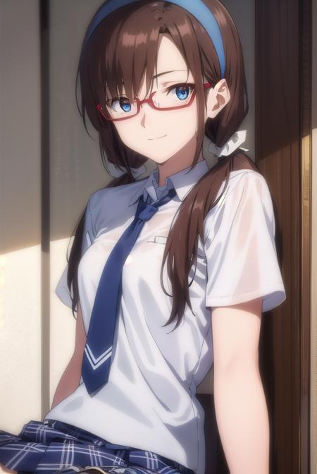 marimakinami, <lora:mari makinami rebuild-lora-nochekaiser:1>,
mari makinami, long hair, brown hair, twintails, (low twintails:1.5), hairband, blue hairband, blue eyes, (parted bangs:1.5), smile,
BREAK skirt, thighhighs, school uniform, pantyhose, necktie, plaid, plaid skirt, shirt, white shirt, collared shirt, short sleeves,  glasses, opaque glasses,
BREAK indoors, classroom,
BREAK looking at viewer, (cowboy shot:1.5),
BREAK <lyco:GoodHands-beta2:1>, (masterpiece:1.2), best quality, high resolution, unity 8k wallpaper, (illustration:0.8), (beautiful detailed eyes:1.6), extremely detailed face, perfect lighting, extremely detailed CG, (perfect hands, perfect anatomy),