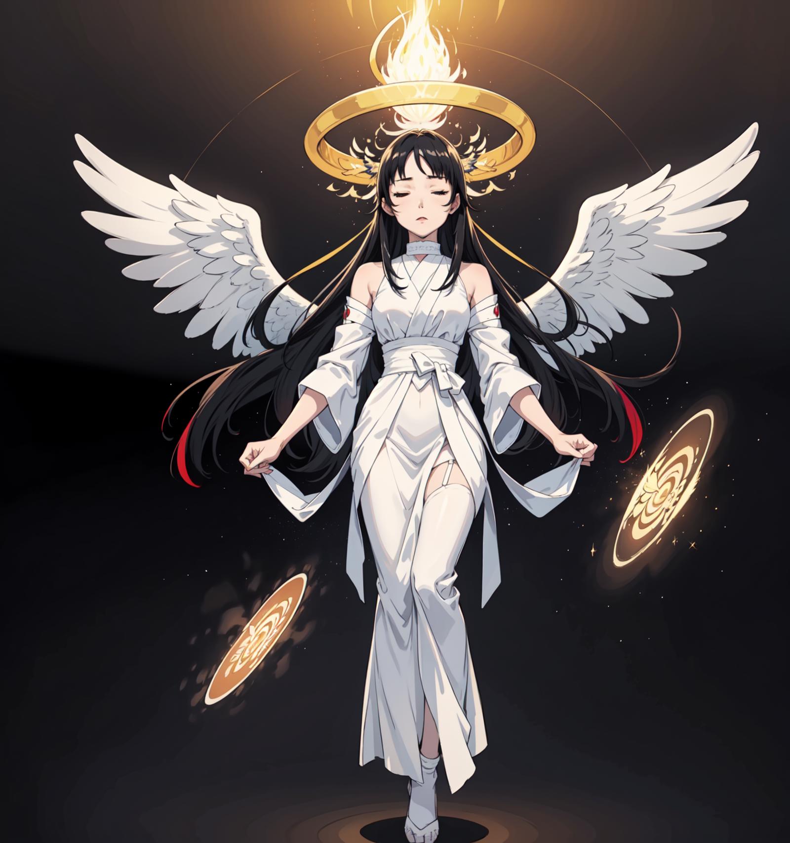 Anime Art of a Woman with Wings and an Angel Halo.