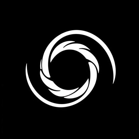 (stylized logo, emblem, vector art), (spiral in the form of a circle), (solid colors, thick-linework), white outline, black background, 
spiral in the form of a circle symbol white in the center, heraldic, black background, HDR, UHD,