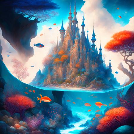 (oceanicrealms style:1) a painting of a castle surrounded by sea life <lora:djzOceanicRealmsV21_LoraBooth:1>d