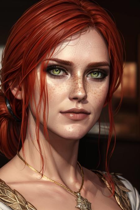 (masterpiece, best quality:1.2), <lora:triss-15:0.6>, trissW3_soul3142, 1girl, solo, looking at viewer, red hair, green eyes, closed mouth, mole, portrait, mole under mouth, freckles, realistic, <lora:add_detail:0.6>,