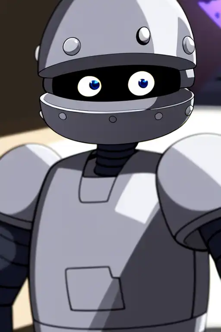 Bocoe, silver robot, mechanical limbs, no mouth