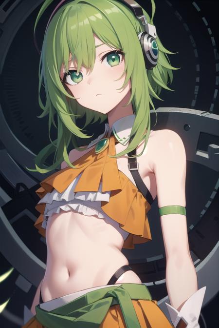 vocaloidgumi, <lora:gumitest:1>,
gumi, (green eyes:1.5), green hair, medium hair, sidelocks,
BREAK bare legs, belt, brooch, frilled skirt, frills, goggles, goggles on head, green skirt, green tube top, headphones, high heels, jacket, jewelry, layered skirt, orange footwear, orange jacket, orange skirt, pleated skirt, red goggles, shirt, skirt, strapless, tube top, yellow shirt,
BREAK looking at viewer,
BREAK outdoors, city,
BREAK <lora:GoodHands-vanilla:1>, (masterpiece:1.2), best quality, high resolution, unity 8k wallpaper, (illustration:0.8), (beautiful detailed eyes:1.6), extremely detailed face, perfect lighting, extremely detailed CG, (perfect hands, perfect anatomy),