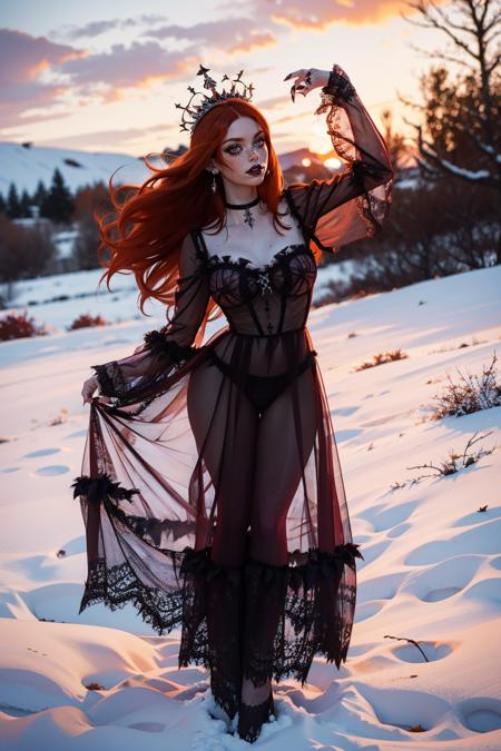 g0thicsh33rdr3ss, black/red dress, see-through dress, black panties, choker, crown, gothic