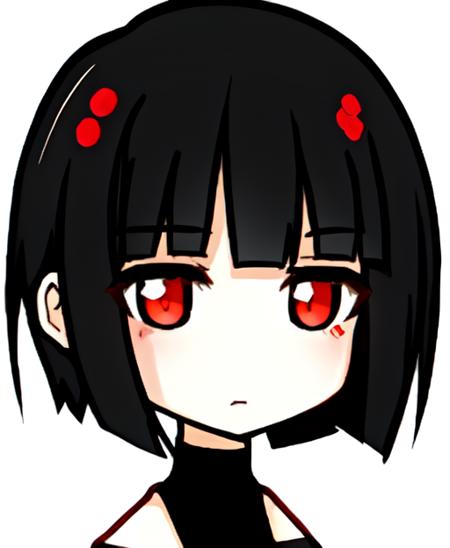 1girl, short hair, black hair, red eyes, blunt bangs,  portrait, in the style of   <lora:animoji:1>, chibi, sad